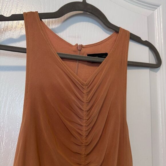 House of Harlow 1960 Peach Orange Ruched Sleeveless Midi Dress Size Medium - Picture 6 of 9